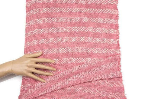 Heather Muted Red Pink Off White Stripe Open Weave Sweater Knit Fabric 33 inches length  OSK00338